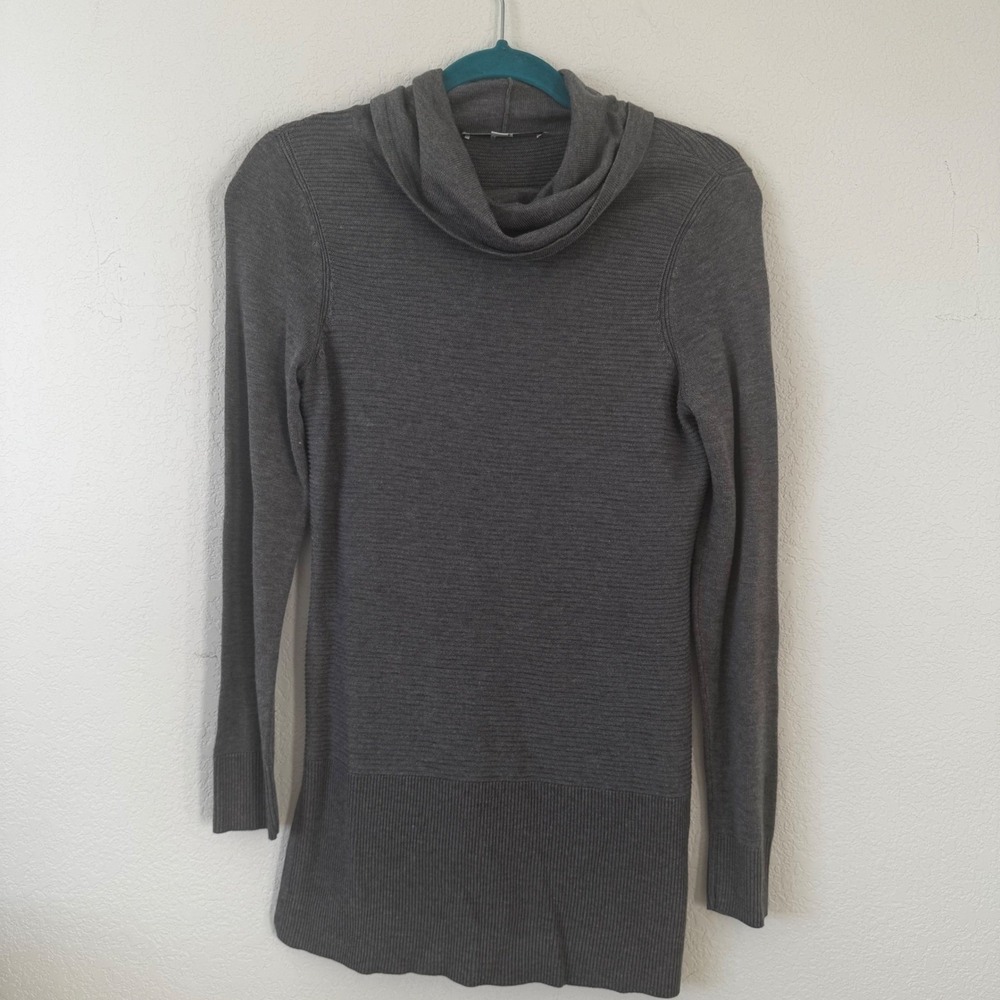 Adrienne Vittadini Womens Gray Cowl‎ Neck Ribbed Tunic Sweater Dress Size S
